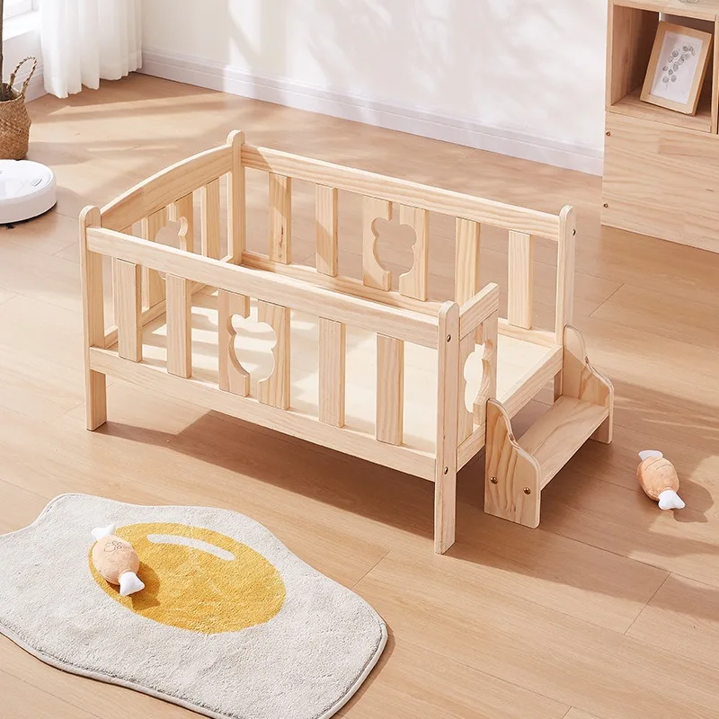 Pet litter, ground-level removable cat litter, all-season dog litter, solid wood pet bed, dog bed, medium-sized dog bedside