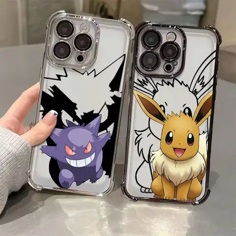 Funda de Teléfono Linda de Eevees y Gengars P-Pokemons para iPhone 18 13 15 16 17 Pro Max 14 Plus 11 17Air 16 E 18, Funda Transparente Suave a Prueba de Golpes
