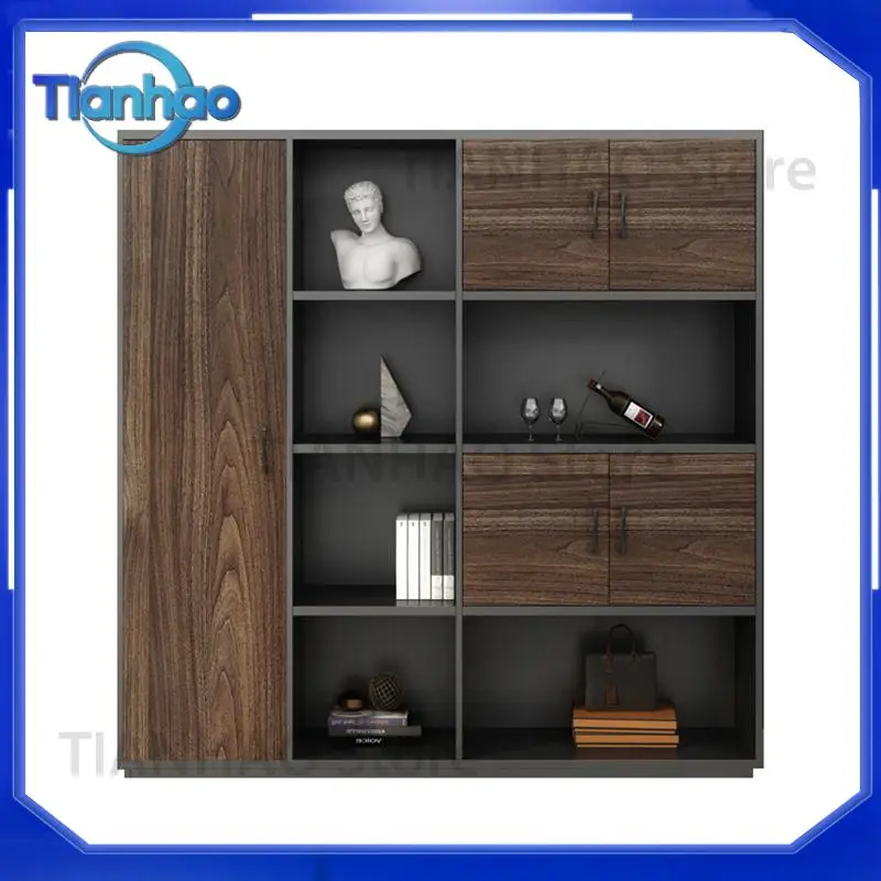 Wooden File Cabinet Simple Modern Locker Bookcase with Glass Door and Lock for Office