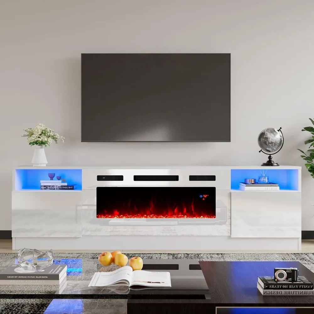 amerlife tv stand with fireplace, led light entertainment center with 36