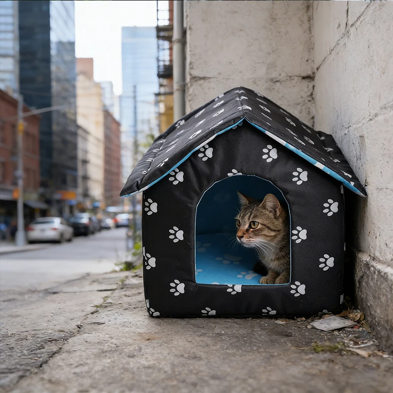 Cat House for Outdoor Winterproof Waterproof and Warm Foldable Pet Shelter for Cats with Removable Cushion for Stray Pets - view 3