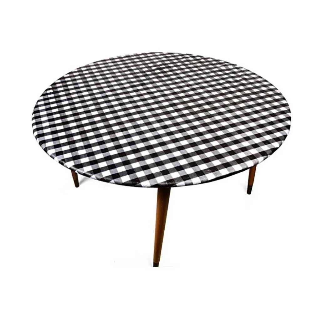 40-44 pouces nappes en PVC Grain de bois avec support en flanelle couvertures de Table imperméables résistant à la saleté petite nappe ronde élastique