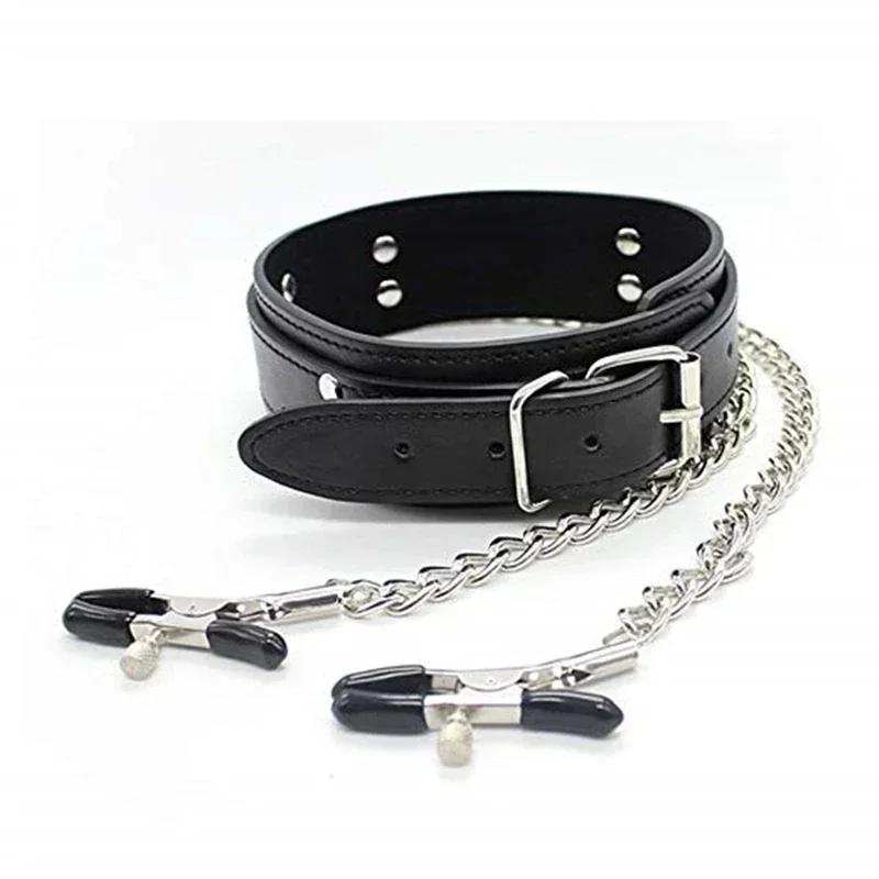 Sexy Leather Choker Collar With Nipple Clamp Breast Clip Chain SM Bondage Couple SM Sex Toys For Woman Erotic Tools Adult Games - view 6