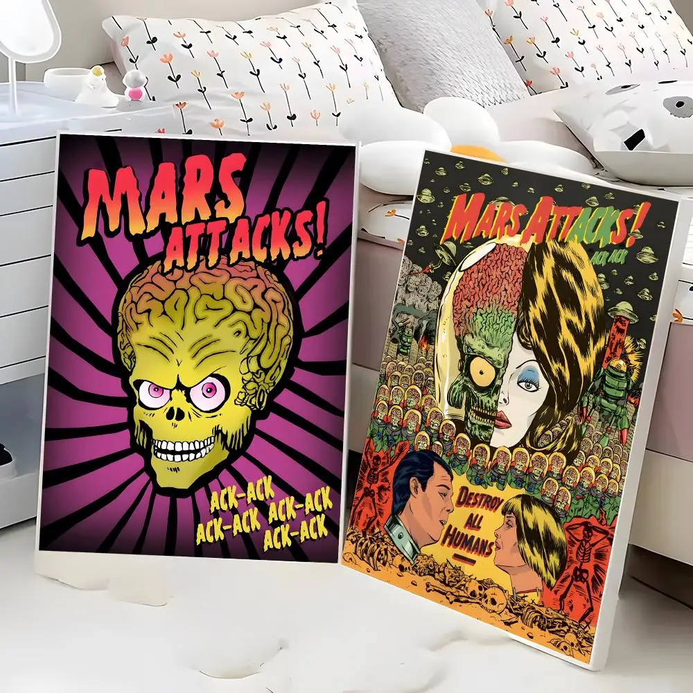 Mars Attacks Tim Burton Martian Invasion Sci-Fi Painting Calligraphy HD wall art Boho abstract Cafe restaurant decor Impasto