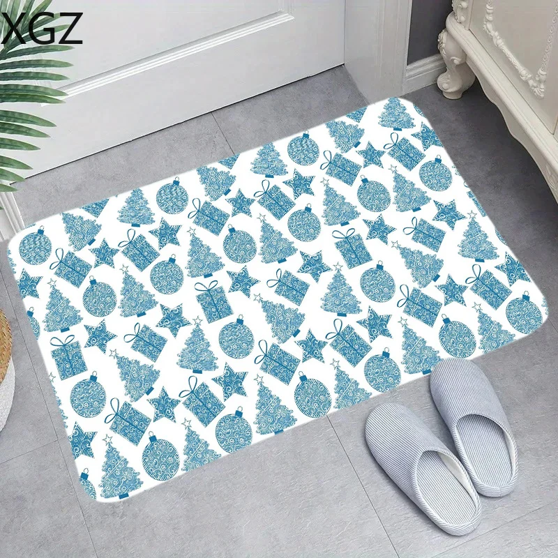 Christmas Pattern Bath Mat Super Absorbent Carpet Non-Slip Polyester Fannel Rug Entryway Decor Welcome Footpad for Home