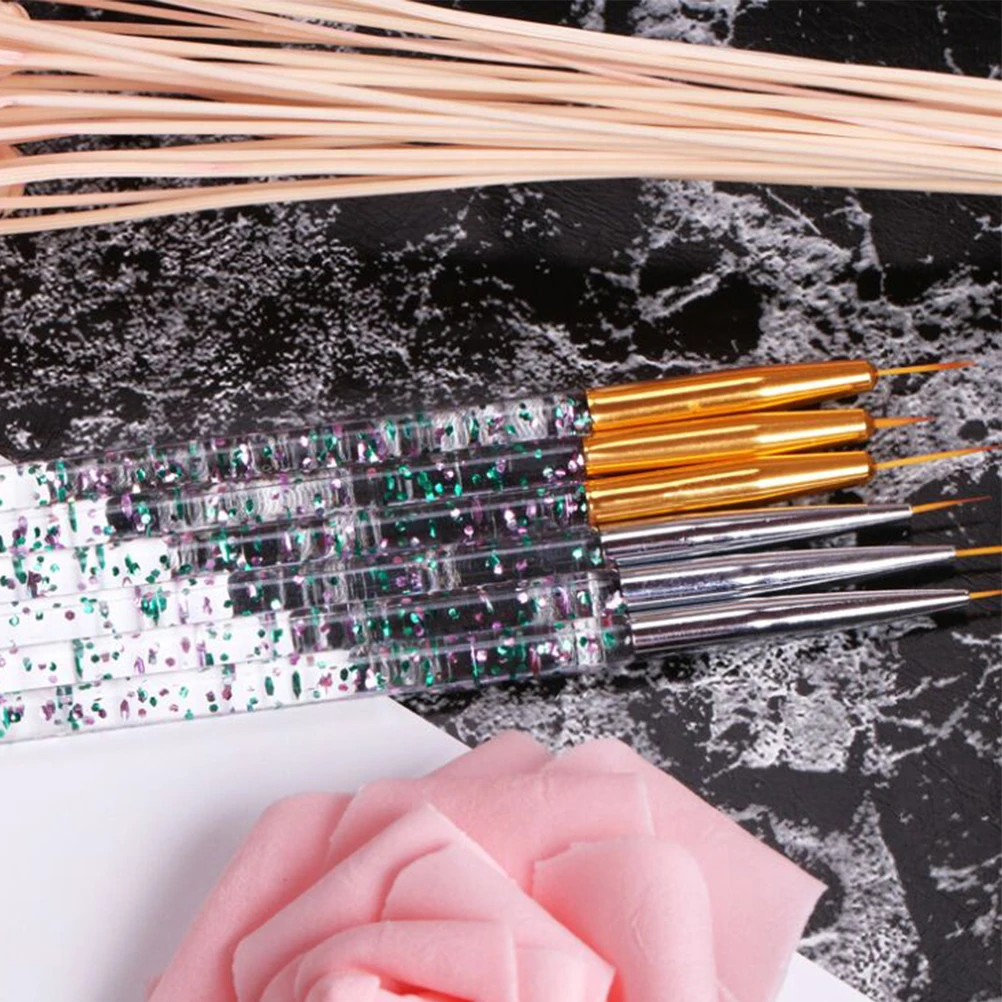 

6pcs Art Painting Pens Carving Sequined Rod Brushes Manicure Tools Silver Golden Durable Acrylic Diy Fine Detailing Brushes For