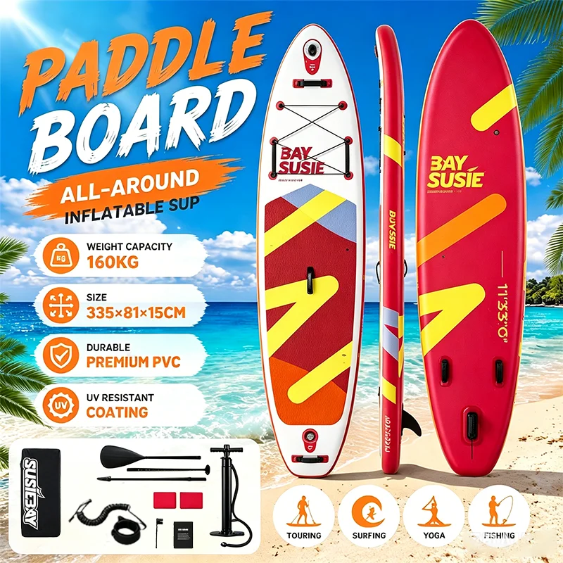 Planche de paddle gonflable extra large 11'x32"x6" (360 lb de charge, 12-15 PSI), stable pour tous les niveaux, yoga et sports nautiques
