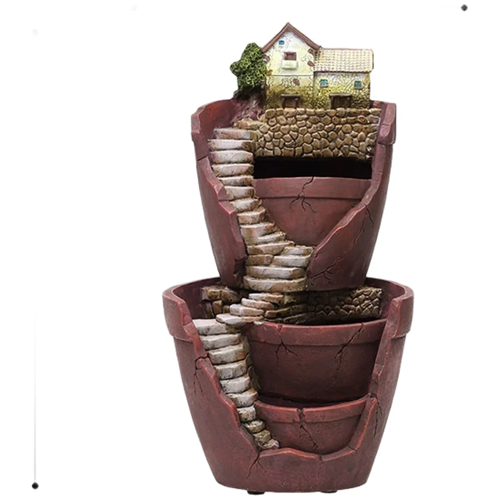 Lightweight Resin Hanging Flower Pot Featuring Hand Finished Fantasy City Details and Functional Drainage System