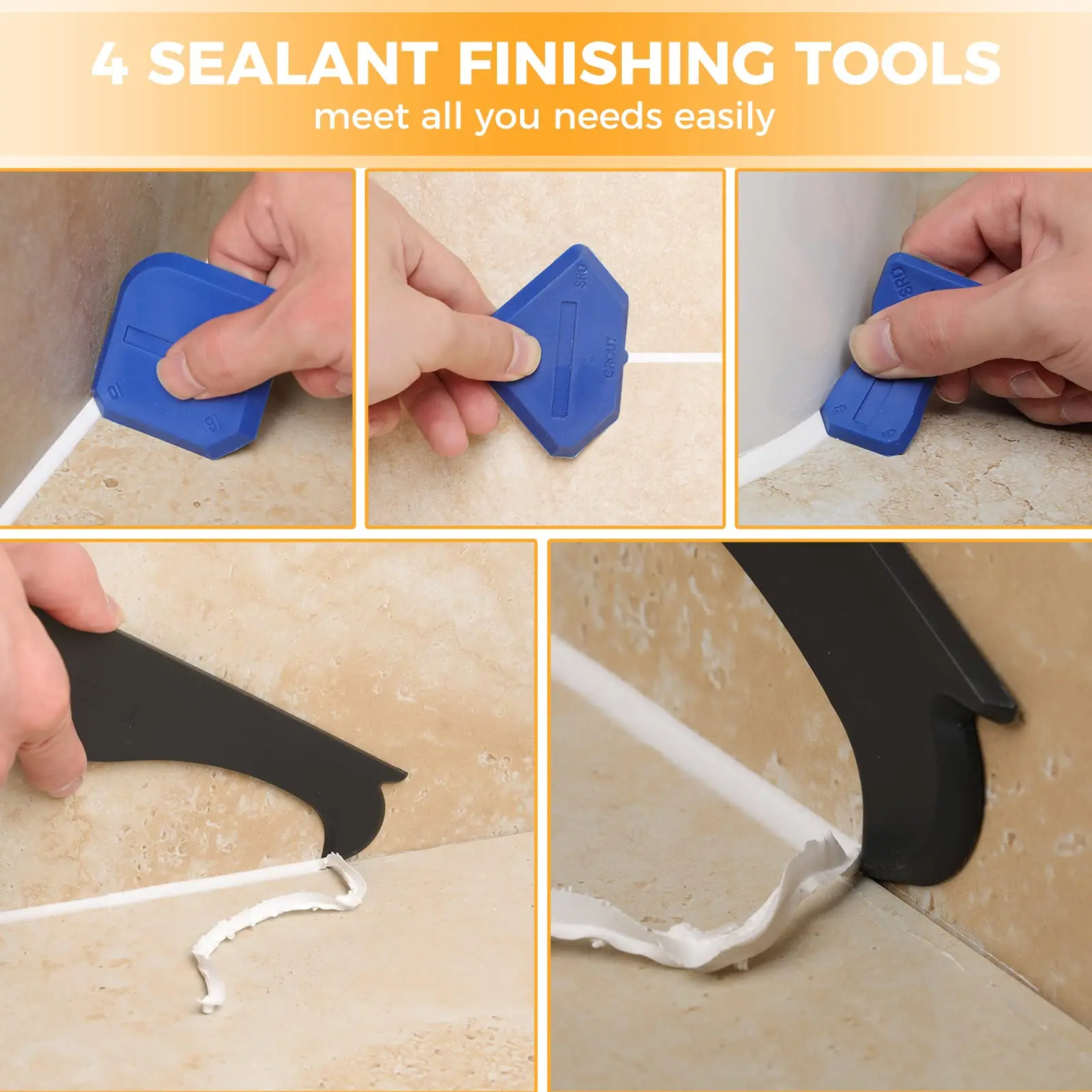 9PCS Caulk Nozzle Applicator Silicone Scraper Sealant Caulking Smooth Remover Tools Kit Floor Caulk Finisher Grout Accessoriess image 3
