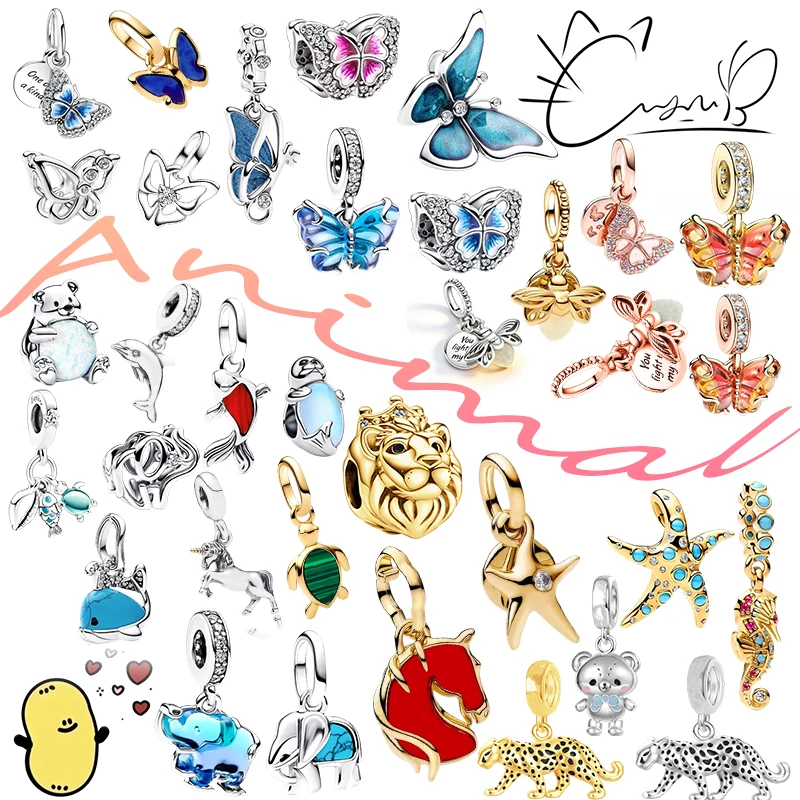 

Hot Sale DIY Animal Series Charm Beads Butterfly And Seahorse Animal Pendant Silver Plated For Women For Holiday Birthday Gifts