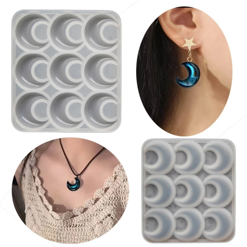 Durable Silicone Mold Moon Pendant Mould Unique Crystal Resin Earrings Jewelry Making Molds for DIY Chocolate Cookie Tools