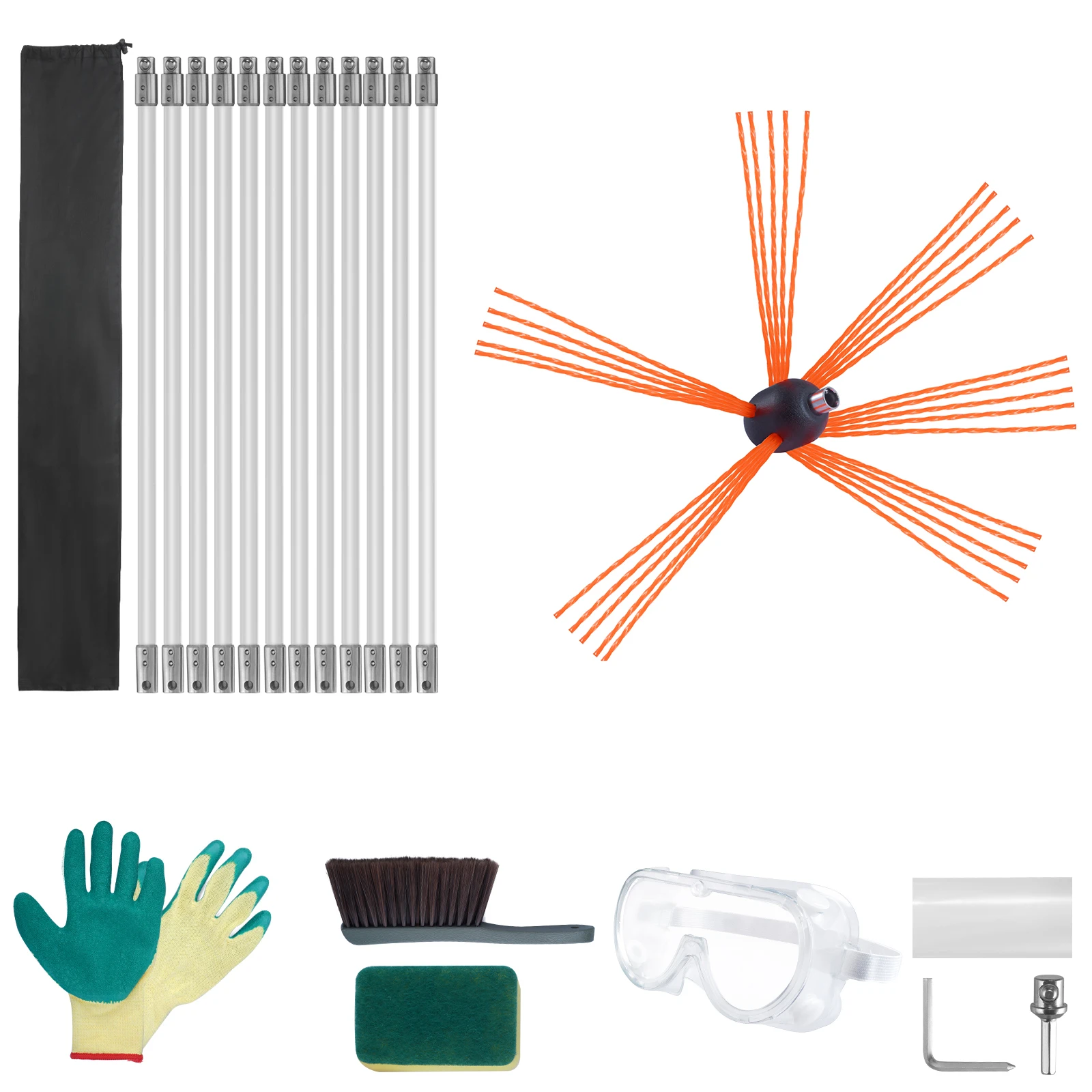 SucceBuy Kit spazzacamino da 23/26/30/33/39 piedi con aste flessibili in nylon rinforzato Spazzola ergonomica per pulizia camino Spazzola a 360 gradi