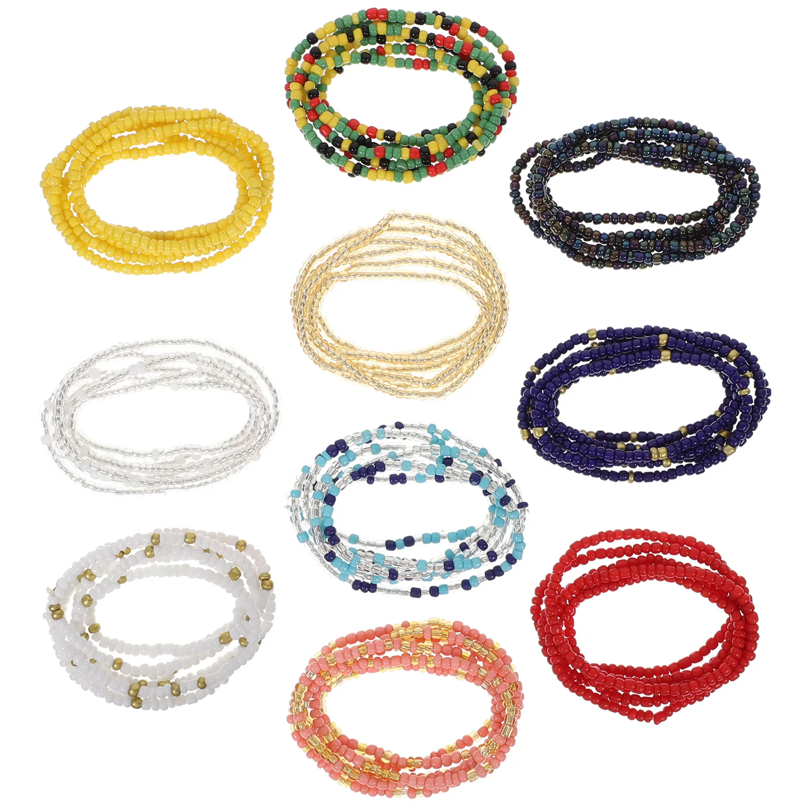 

10Pcs Stylish Waist Beads Chain Colorful Rice Beads Body Chain for Summer Dresses Swimwear Fashion Accessory Beaded Waist Chains