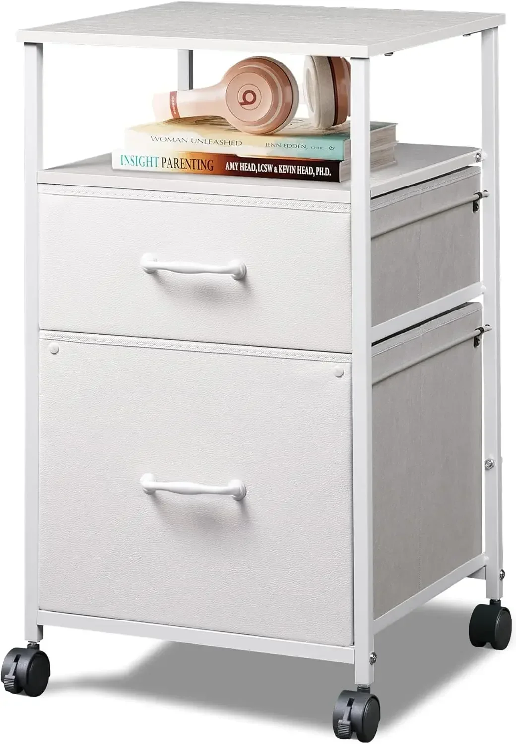 2 Drawer Mobile File Cabinet, Rolling Printer Stand with Open Storage Shelf