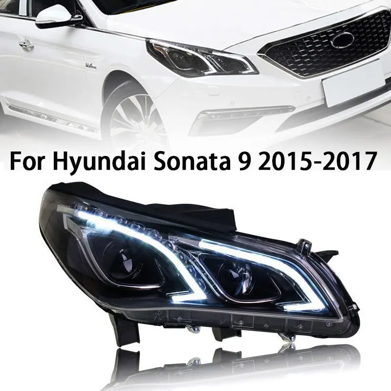 Head Lamp for Hyundai Sonata 9 LED Headlight 2015-2017 Headlights Sonata DRL Turn Signal High Beam Angel Eye Projector Lens