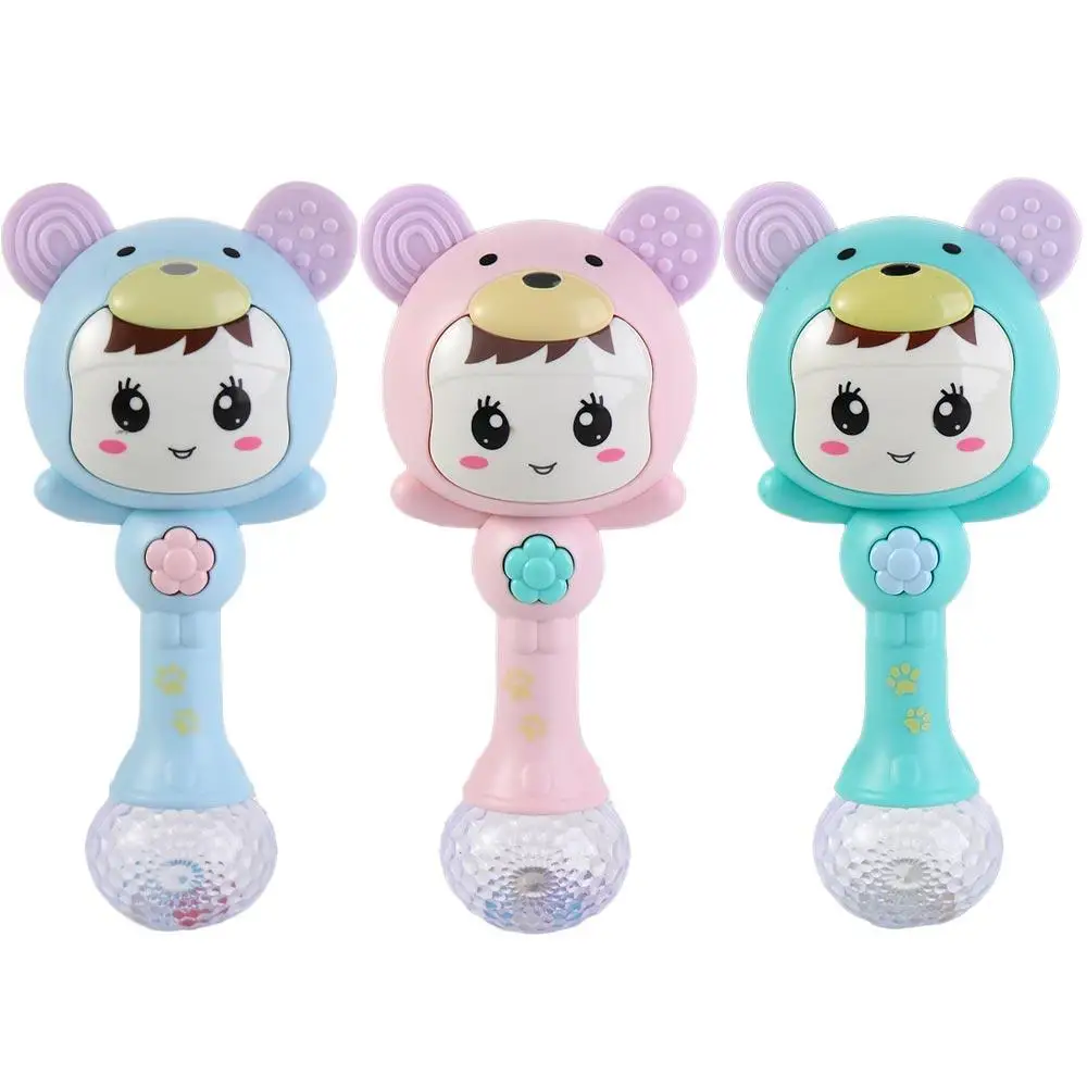 Giocattolo con sonaglio musicale e lucentezza in plastica Shake Smarty Media Sonagli intelligenti per bambini Ins Sonaglio con bastone musicale luminoso per cartoni animati