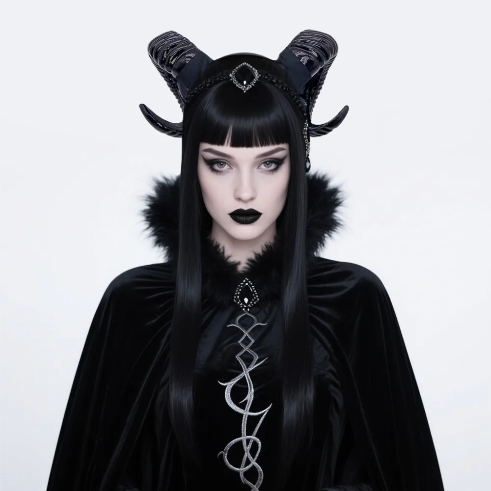 Artificial Black Demon Horn Headwear Realistic Gothic Halloween Devil Headband Reusable Unisex Goat Horn Hair Hoop Adults