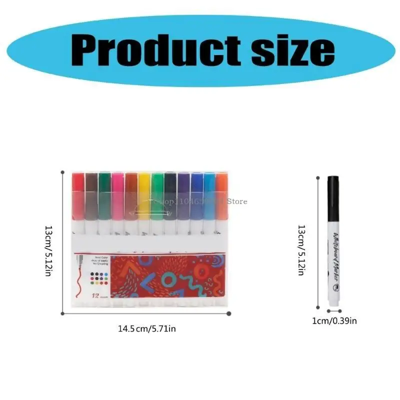 12 لونًا من أقلام السبورة الملونة القابلة لإعادة الملء، سريعة الجفاف للزجاج والمعدن والأكريليك واللوازم المكتبية المدرسية #6