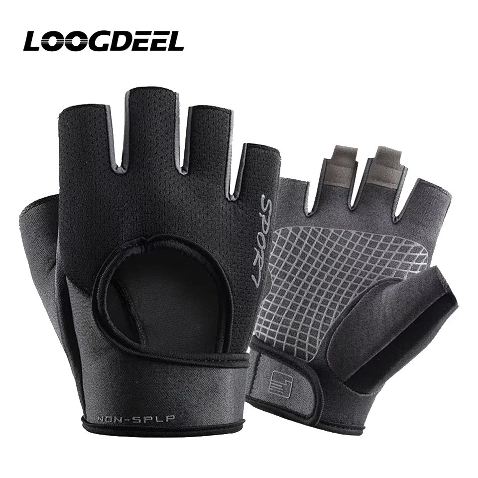 

Фитнес-перчатки LOOGDEEL, противоскользящие, ударопрочные, для женщин и мужчин, с открытыми пальцами, для летнего спорта на открытом воздухе, велоспорта, рыбалки, тренировок на тренажере