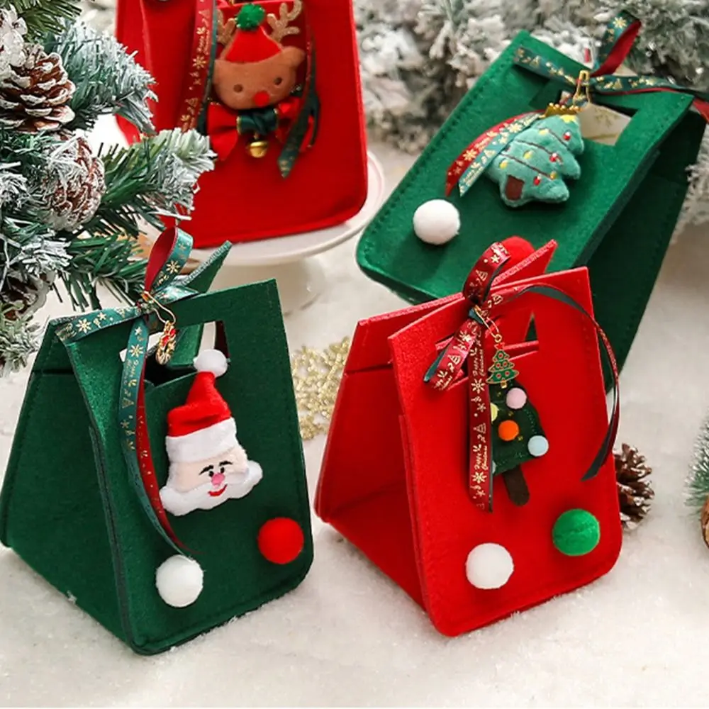 Feltro Christmas Candy Bag com alça, saco de armazenamento, Papai Noel, boneco de neve, alces, feliz Natal, decoração para casa, ano novo