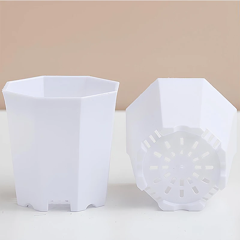 20 PCS Octagonal Flowerpot Plastic Flower Pots Set White Plant Pot with Drainage Holes Indoor Outdoor Succulents Growth Pots ZYF
