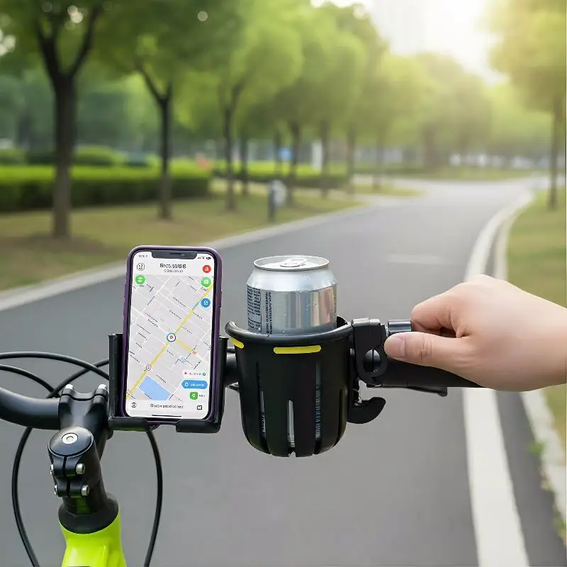 2-in-1 Bicycle Phone Holder and Cup Holder Universal Bike Accessories Adjustable Mount for Mountain Road Bikes Handlebar