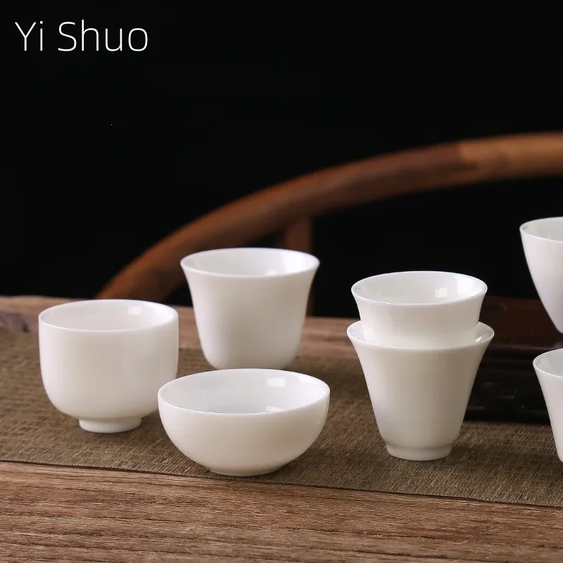 

White Jade Kung Fu Small Tea Cup Tea Bowl Master Cup Egg-Shell White Porcelain Cup Jade Porcelain Tea Set Tea Tasting Cup