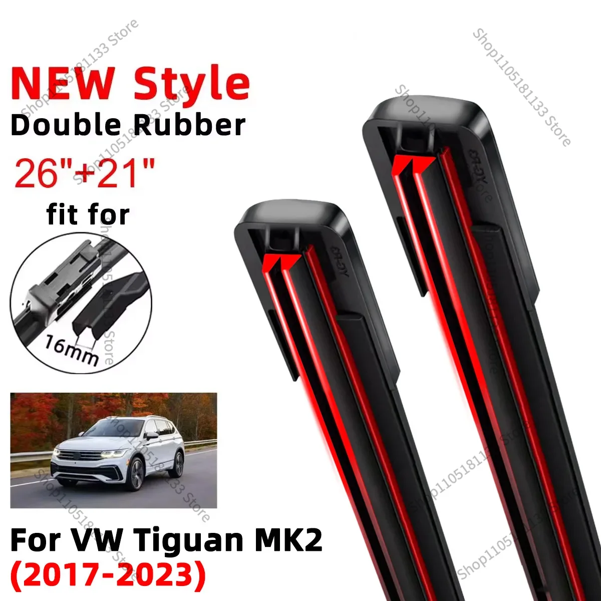 For VW Tiguan MK2 2017-2023 Front Wiper Blades Brushes Cutter Accessories U J Hook 2017 2018 2019 2020 2021 2022 2023