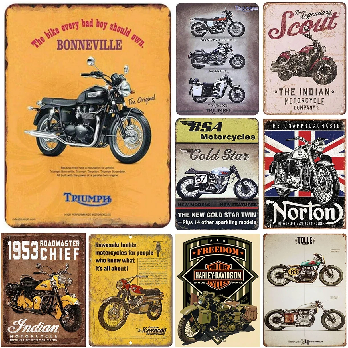 The New Gold Star Bonneville Motorcycle Metal Tin Signs Decor Plaque Home Decoratios For Garage Bar Cafe Clubs Pubs Man Cave