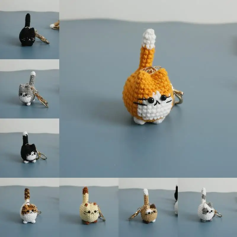 2026 Häkel-Kätzchen-Serie Schlüsselanhänger Niedlicher Handgewebter Dicker Katzen-Anhänger Gestrickter Tier-Schlüsselring Rucksack-Deko-Accessoires Geschenke – Detail 5