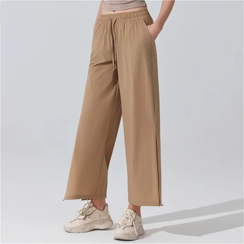 Women Yoga Pants Loose Slit Wide Leg Sportswear Adult Soft High Elastic Modern Dance Trousers Joggers Running Fitness Leggings