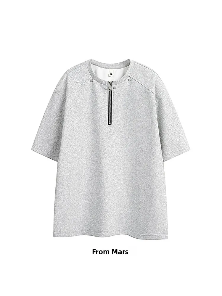 

Vintage f-Zip Design Loose round Ne ort Sve T-irt Summer Couple's Faion Casual Wear
