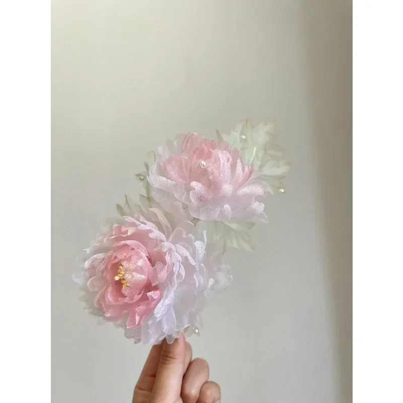 Love peony contains spring tears] Silk hot flowers, original design of Hanfu accessories and hair accessories