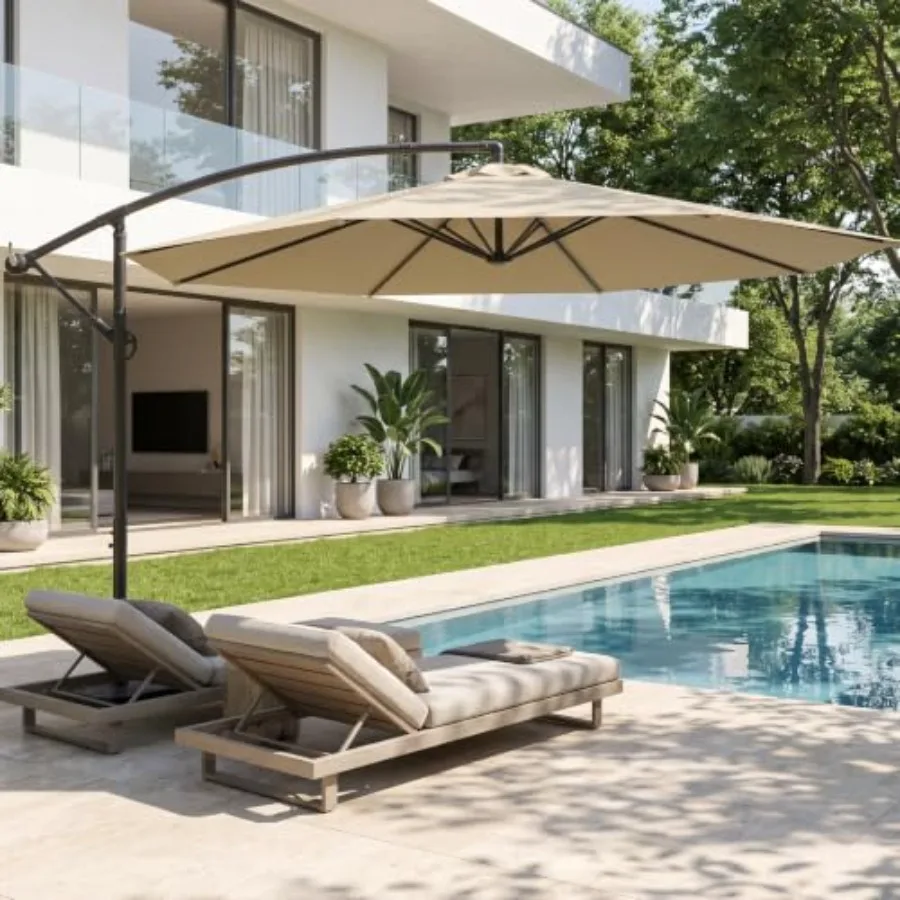 DoCred Cantilever Offset Patio Umbrella with Base Included