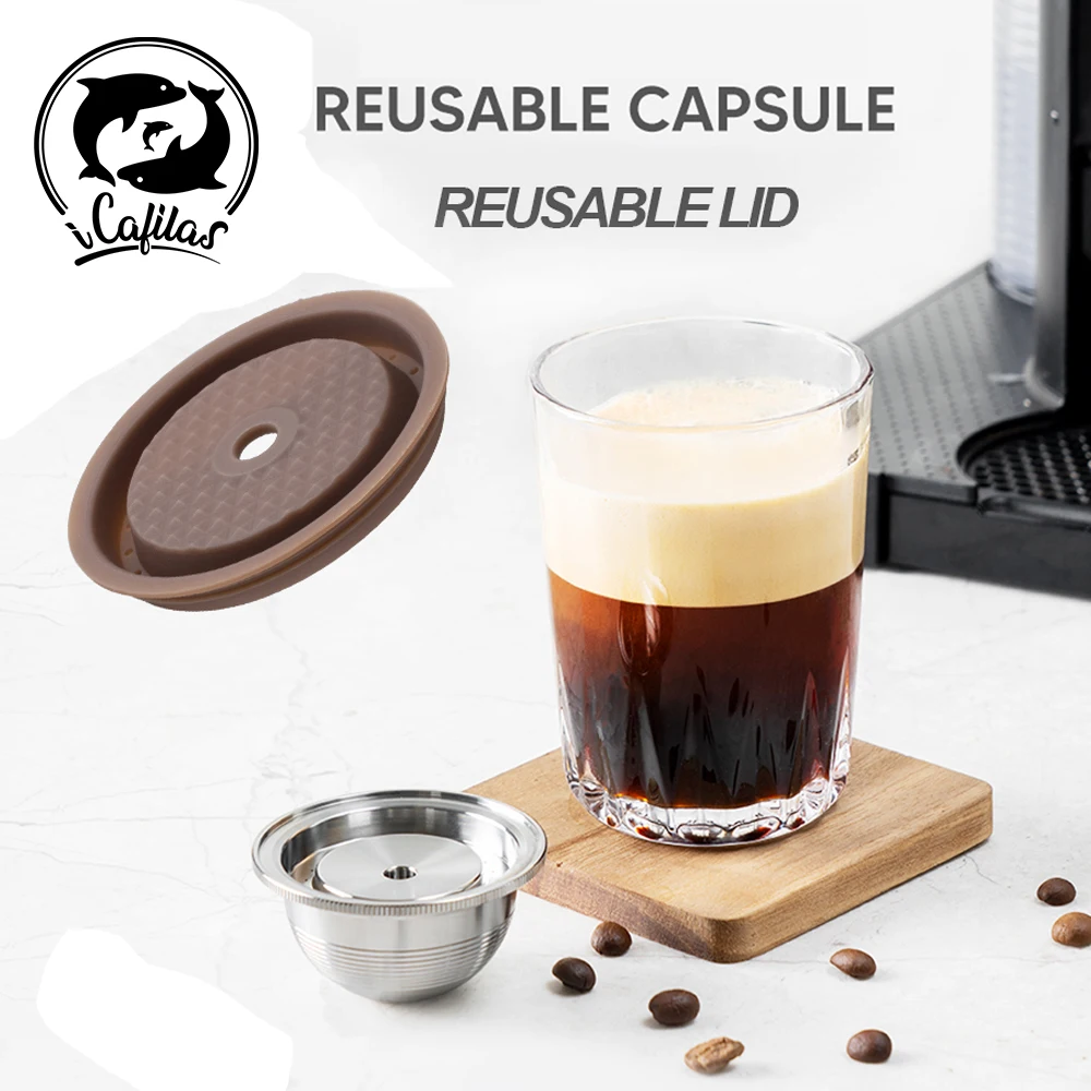 

iCafilas Reusable Coffee Capsule for Nespresso Vertuoline 80/150/230ml Stainless Steel Filter Pod & Coffee Lid for Vertuo Next