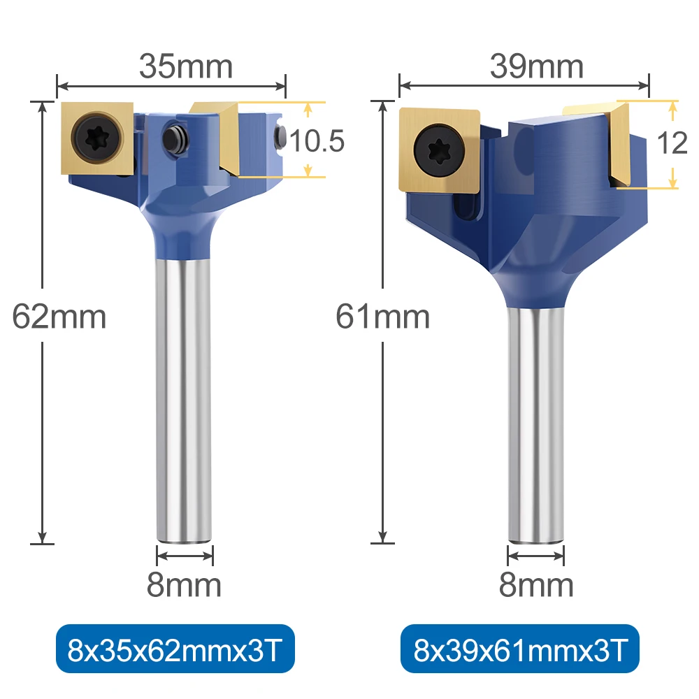 XCAN Milling Cutter for Wood 3 Flute Wood Planer Bit Face Mill Insert Carbide Slab Spoilboard CNC Surfacing Router Bit 8mm Shank