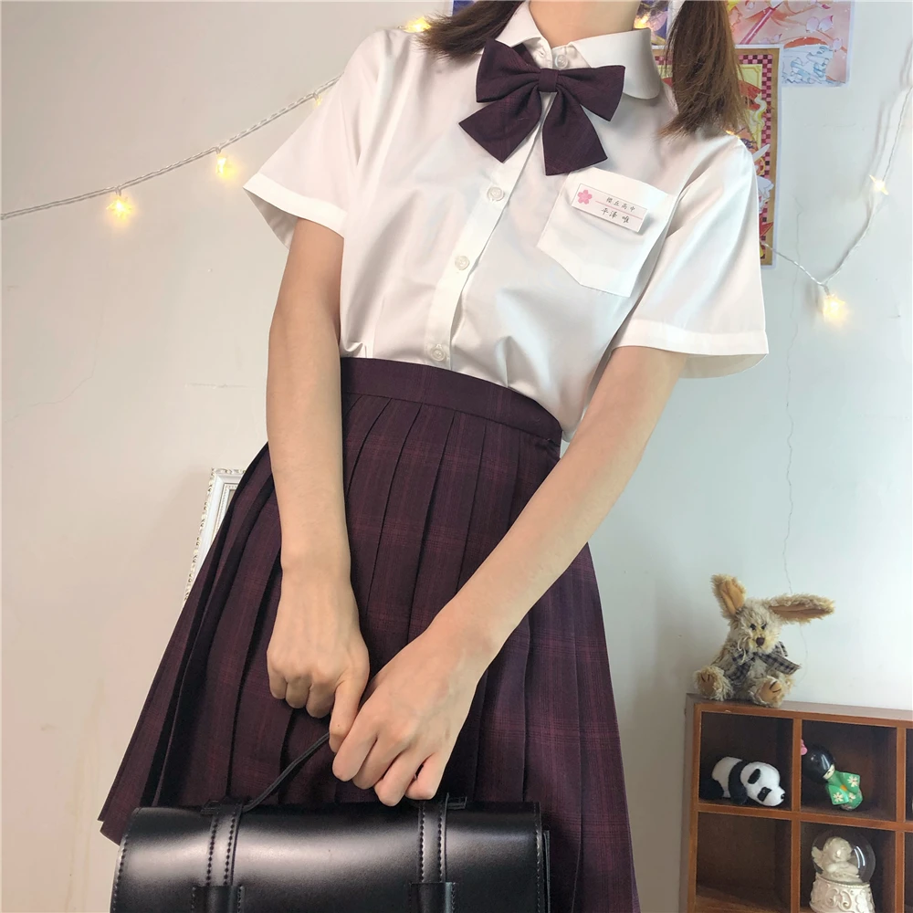 Bodhi Wine-Jupes plissées taille haute à manches longues et courtes pour filles, jupes à carreaux rouges, robe pour femmes, uniforme scolaire JK, étudiants