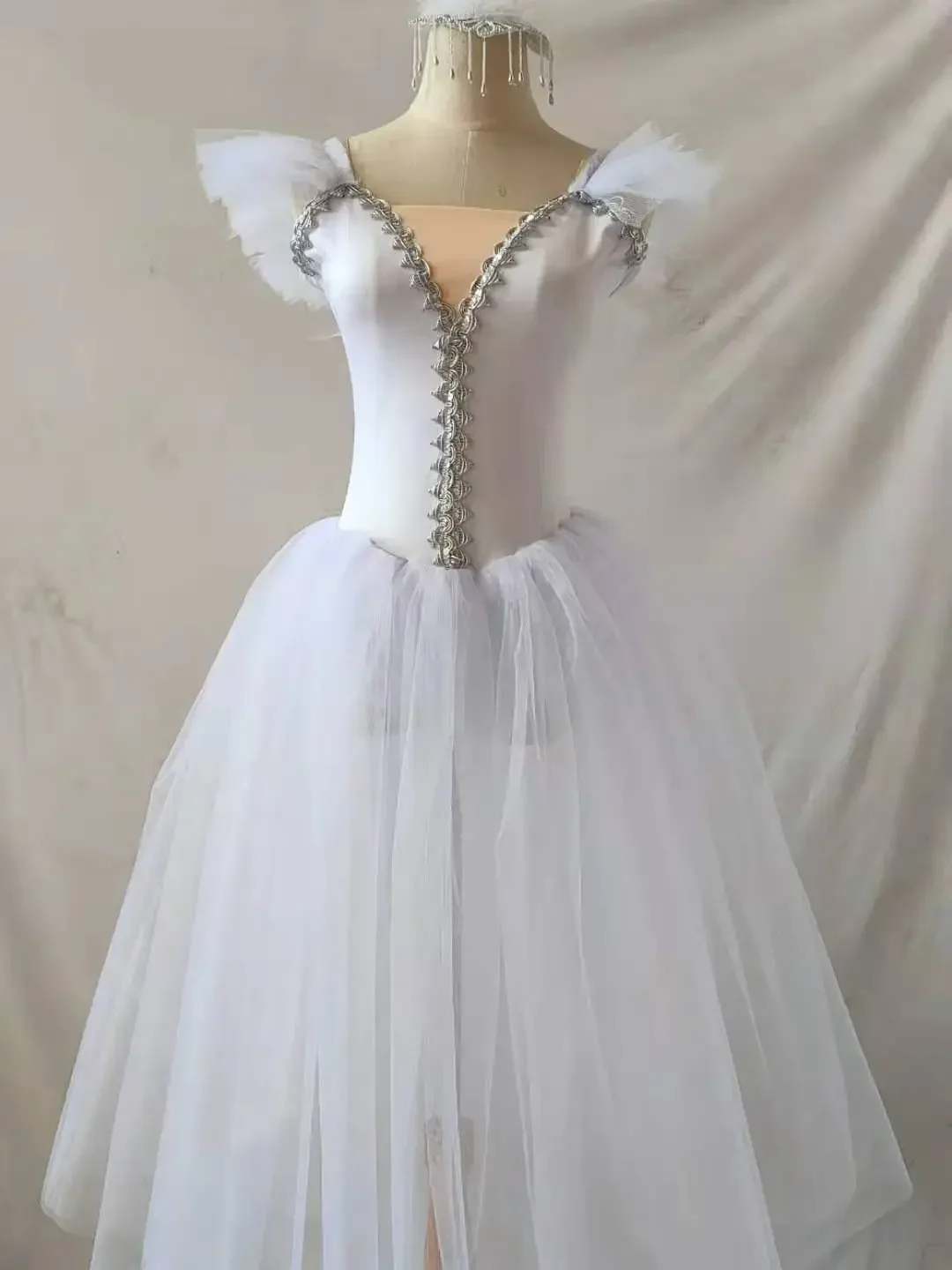 Abito da balletto lungo bianco per ragazze, principessa, ballerina, costume da ballo, festa di compleanno, vestito da tutu per balletto per ragazze, body da ginnastica