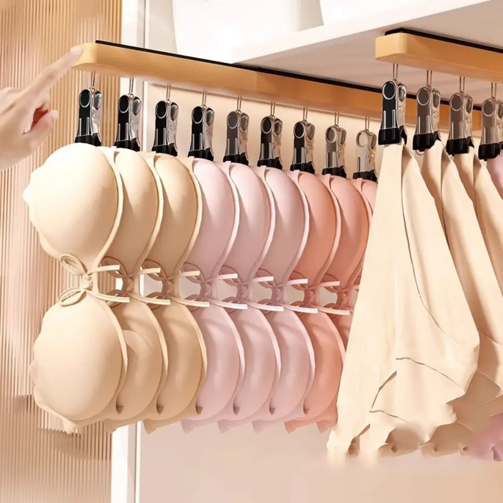 

Retractable Wall Mounted Hat Holder Punch Free 8/12 Clips Clothes Drying Rack Push-Pull Space Saving Underwear Storage Hanger