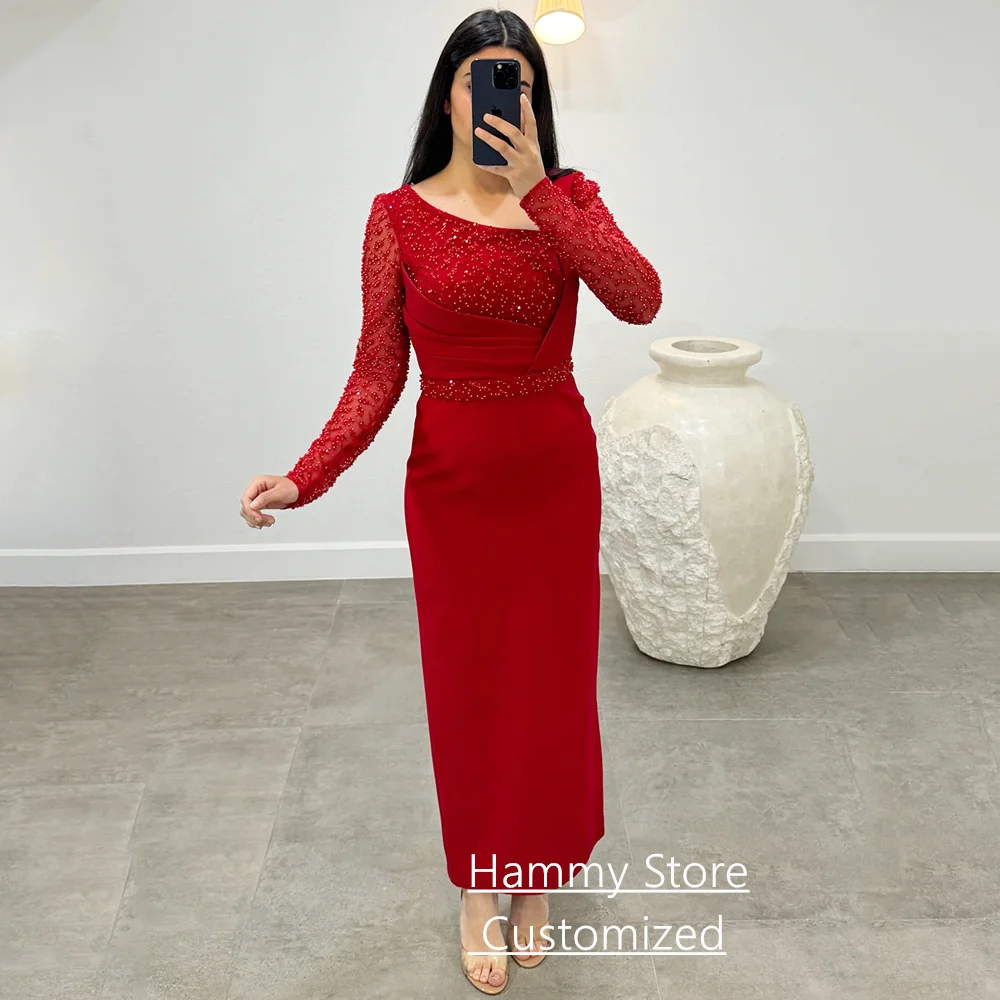 

Cheap Evening Dress Customized Long Sleeves Pearls Sequin Lace Cocktail Party Gown Dancing Prom Dresses Robe De Soiree