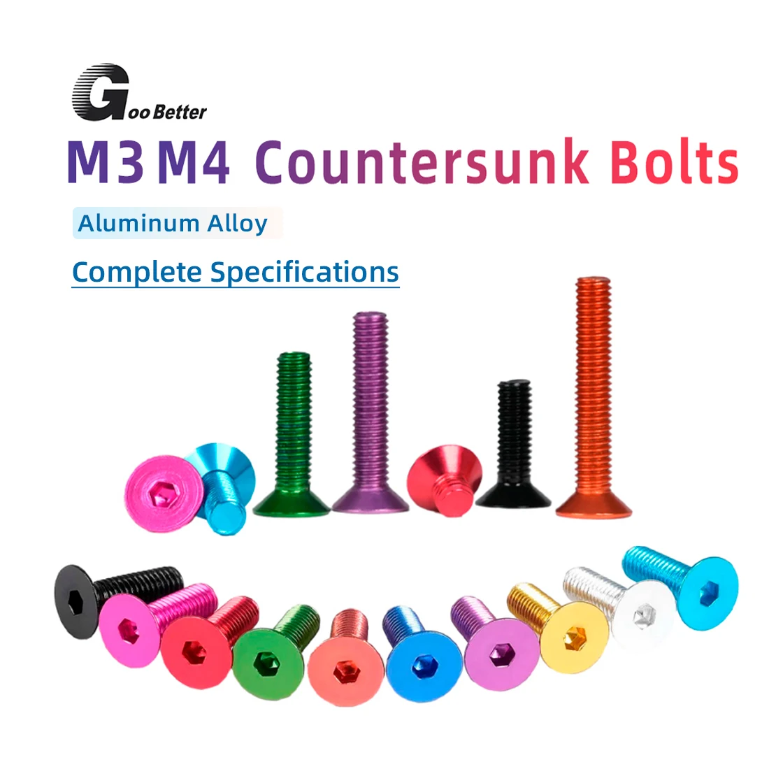 

10PCS M3 M4 Anodized Colored Aluminum Hex Socket Countersunk Head Flat Head Screws for Machine Use with Hex Socket Threads