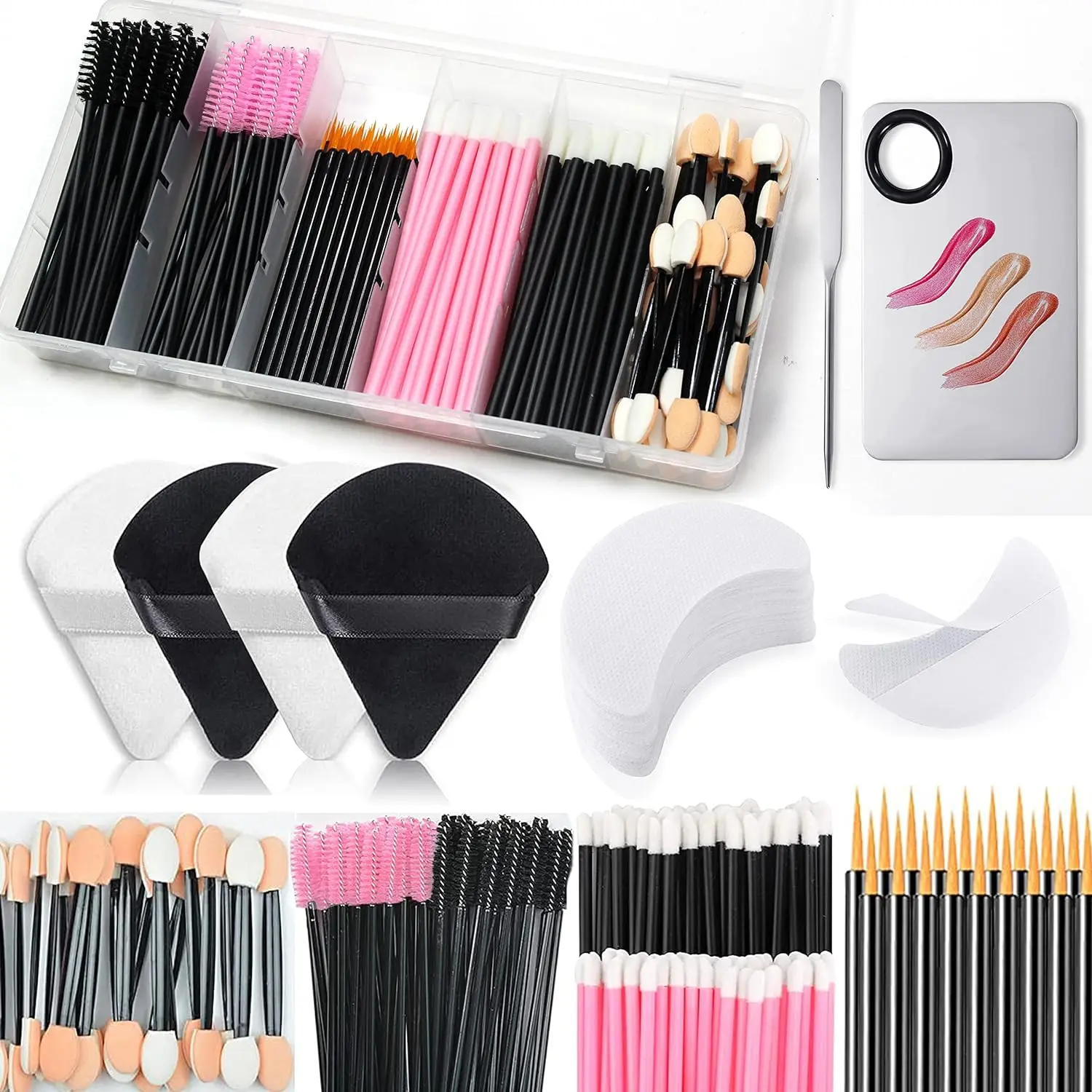 Disposable Makeup Applicators Kit, Eyeliner Brushes, Mascara Wands, Makeup Acessories Tools Kit with Storage Box