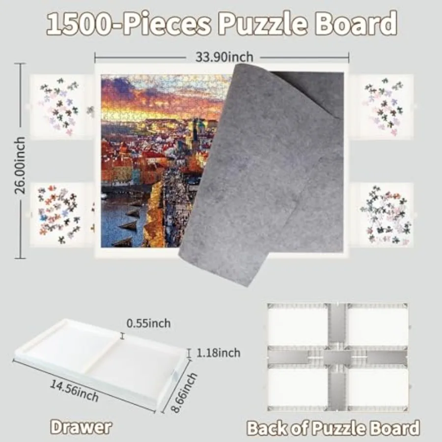 1500 Pieces Puzzle Board with Drawers and Cover, 35"x27"Portable Jigsaw Puzzle Table for Adults Puzzle Tables with Drawers view 2