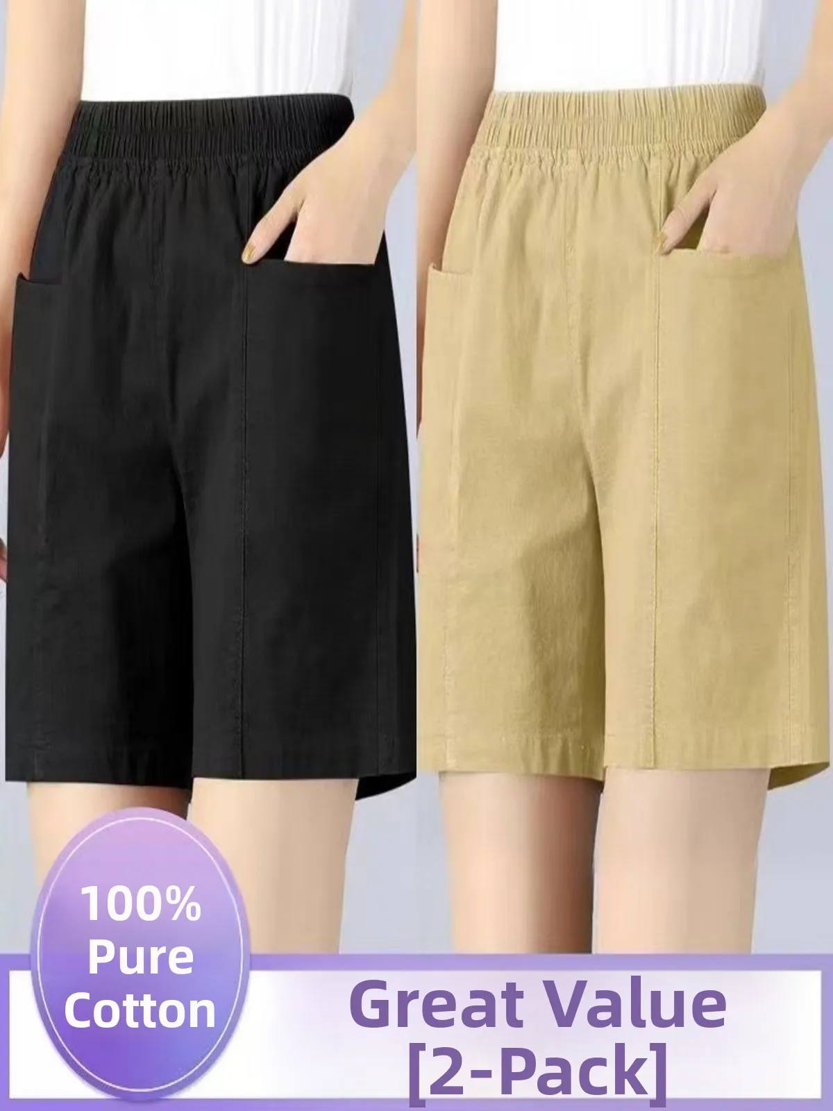 

Loose Cotton Cargo Pants Women's High Waist Wide Leg Casual Trousers Summer 2024 Five-Quarter Length for Middle-Aged Mothers