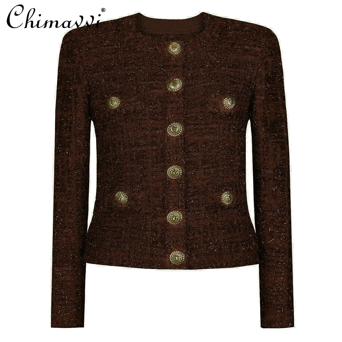 

Spring and Autumn Fashion OL Knitted Sweater Women Long Sleeve Round Neck Single-Breasted Elegant Women's Cardigan Sweater Coat