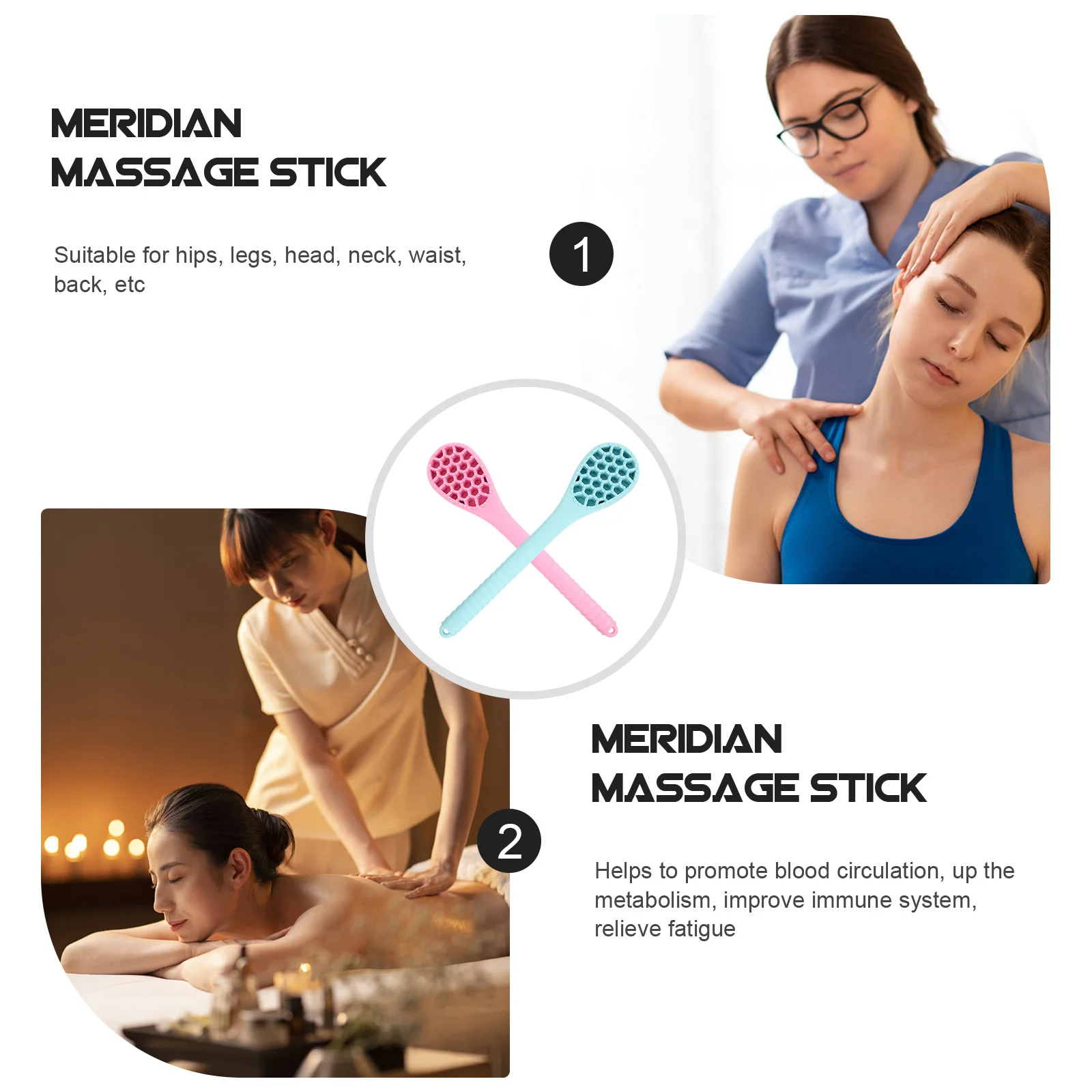 

2pcs Silicone Massage Hammer Body Massager Portable Knocking Stick For Neck Shoulders Back Head Stress Relief Durable Manual