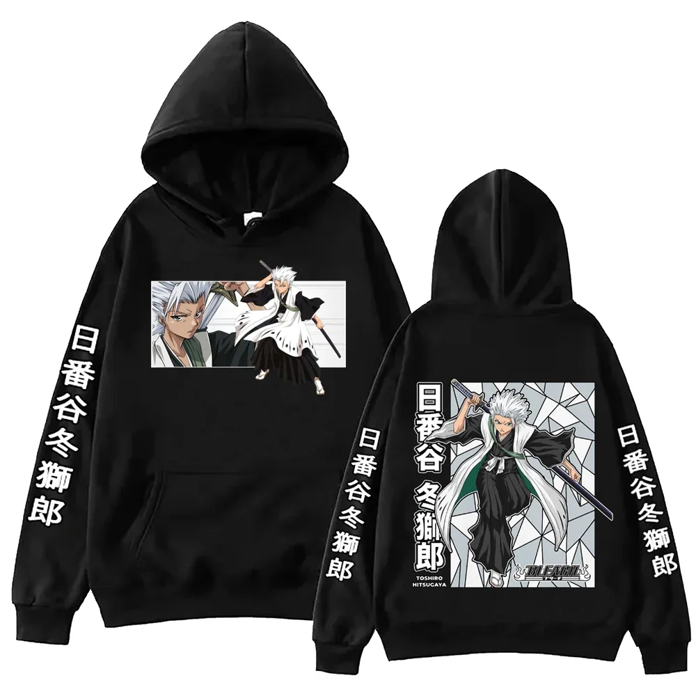 Anime Bleach Toshiro Hitsugaya Hoodie Men Women Front Back Graphic Print Sleeve Sweatshirt Manga Unisex Long Sleeve Pullover Top