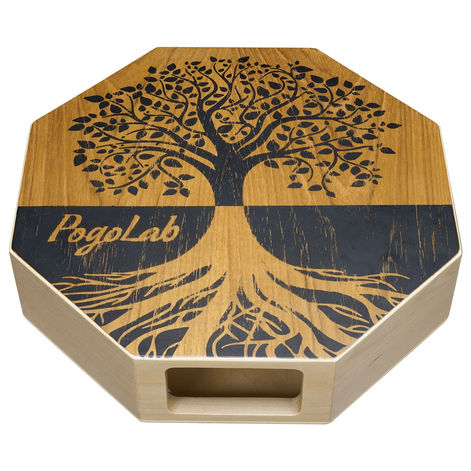 

POGOLAB Artisan Two-Tone Wooden Cajon Drum - Unique Visual Percussion w/ Carry Strap, Handcrafted Soundbox