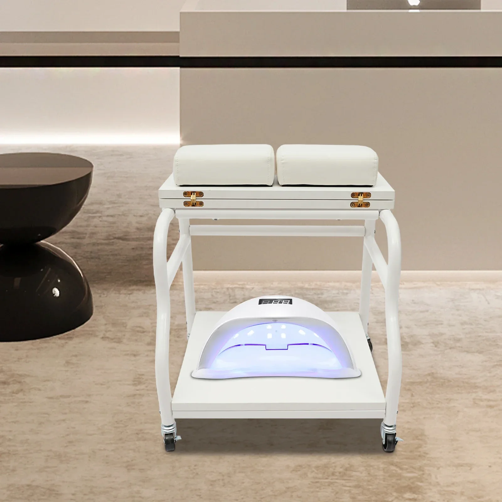 White Portable Foot Spa Cart on Wheels, Mobile Esthetician Trolley for Salons & Pedicures - 40x40cm Rolling Storage Organizer
