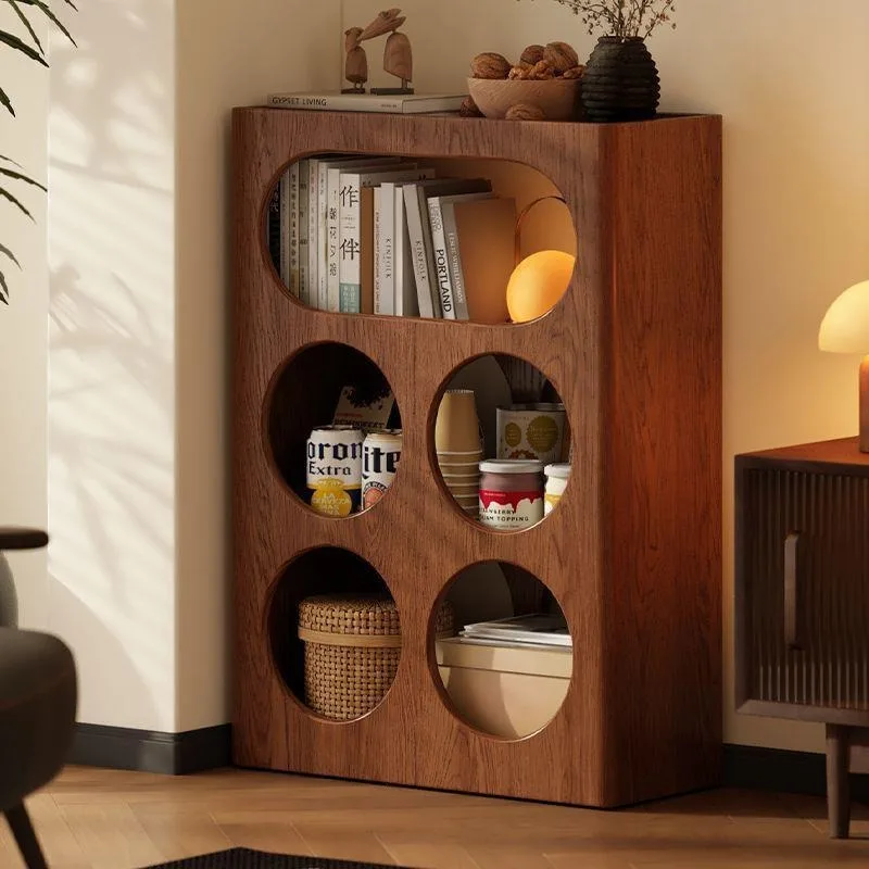 Study shelf, bookshelf integrated, movable solid wood picture book shelf bookcase against the wall, living room display cabinet